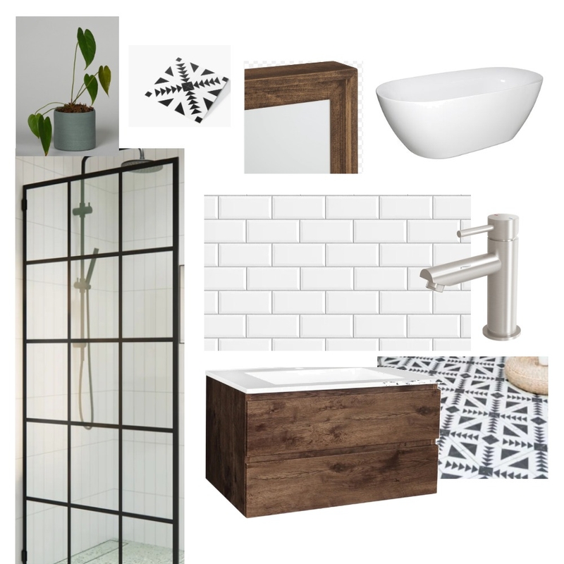 Bathroom black and white with brushed nickel and dark wood Mood Board by gijayne36 on Style Sourcebook