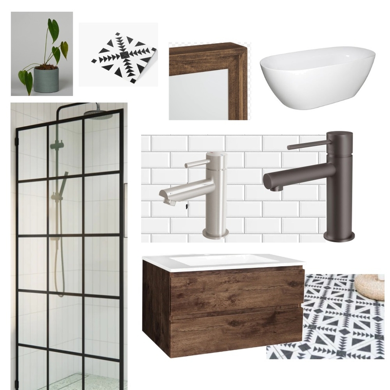 Bathroom black and white with brushed nickel and dark wood Mood Board by gijayne36 on Style Sourcebook