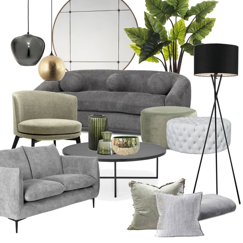 Living room with green and gray shades Mood Board by chrikou@gmail.com on Style Sourcebook