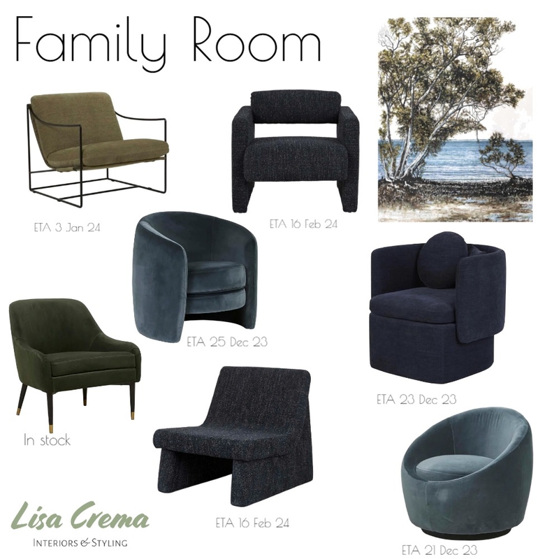 Family Room Chairs Mood Board by Lisa Crema Interiors and Styling on Style Sourcebook