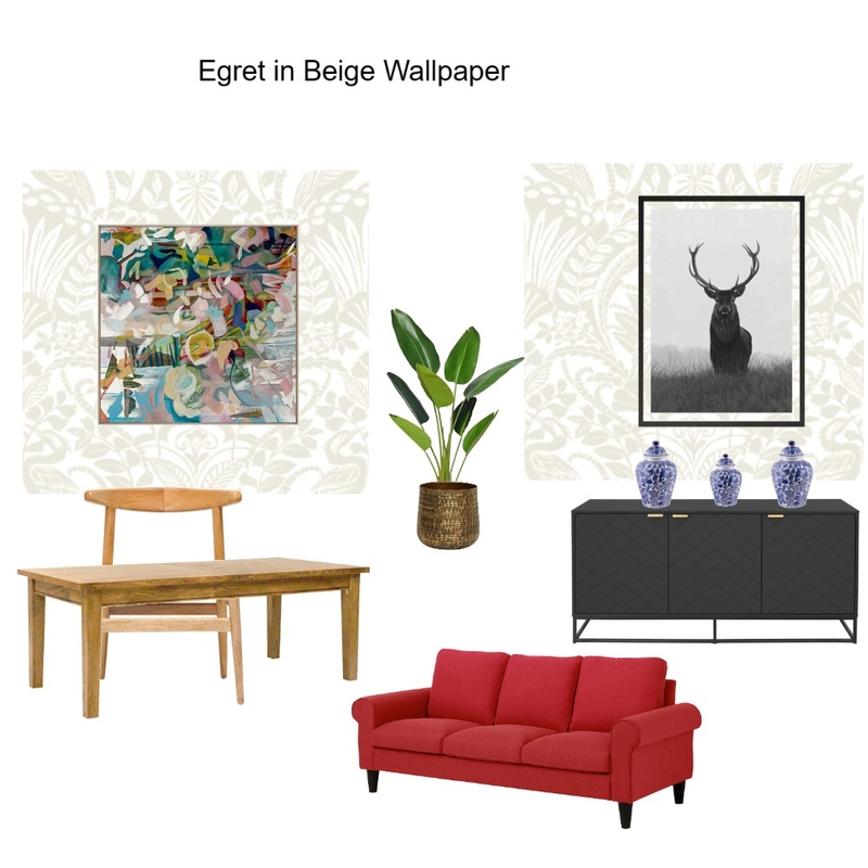 Wallpapered Dining wall Egret Wallpaper- Edith Mood Board by Asma Murekatete on Style Sourcebook