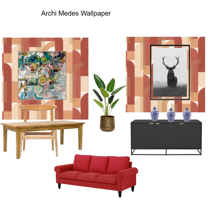 Wallpapered Dining wall Archi Medis Wallpaper- Edith Mood Board by Asma Murekatete on Style Sourcebook