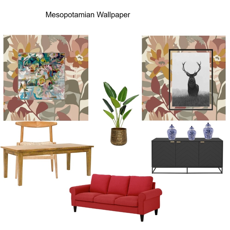 Wallpapered Dining wall Mesopotamian Wallpaper- Edith Mood Board by Asma Murekatete on Style Sourcebook