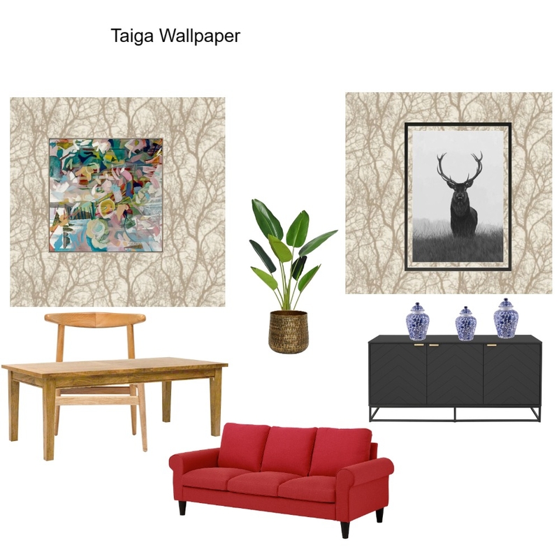 Wallpapered Dining wall Taiga Wallpaper- Edith Mood Board by Asma Murekatete on Style Sourcebook