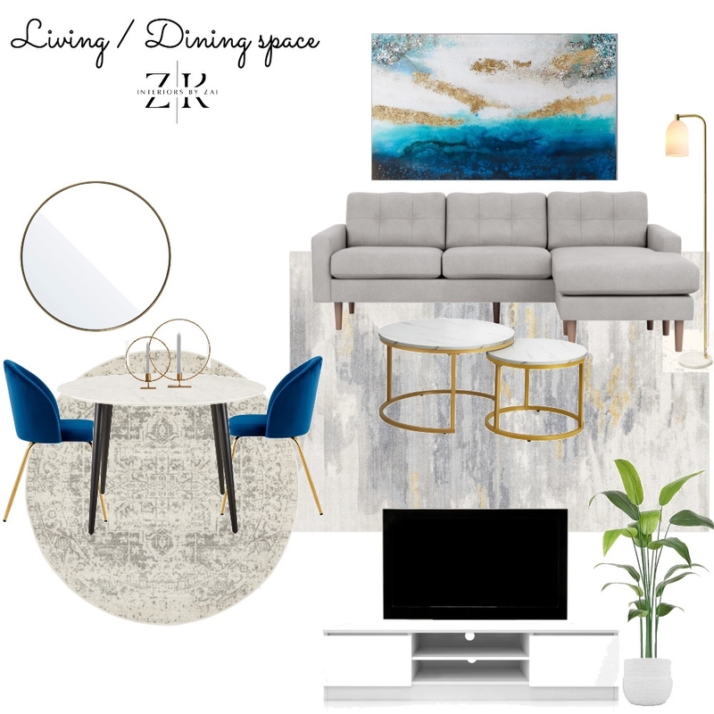 Shades of Blue and gold Mood Board by Interiors By Zai on Style Sourcebook