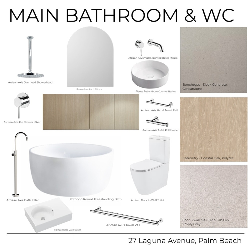 27 Laguna Avenue - Main Bathroom & WC (Light) Mood Board by Kathleen Holland on Style Sourcebook