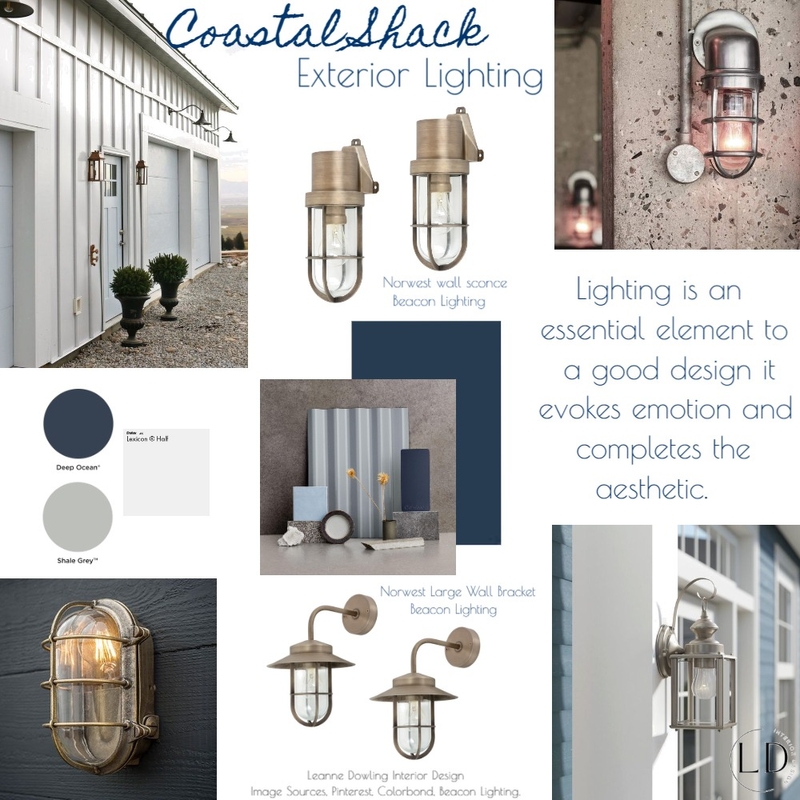 Coastal Shack Exterior Lighting Design Mood Board by leannedowling on Style Sourcebook