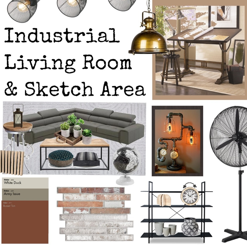 Industrial Living Room and Sketch Area Mood Board by Z. Morris on Style Sourcebook