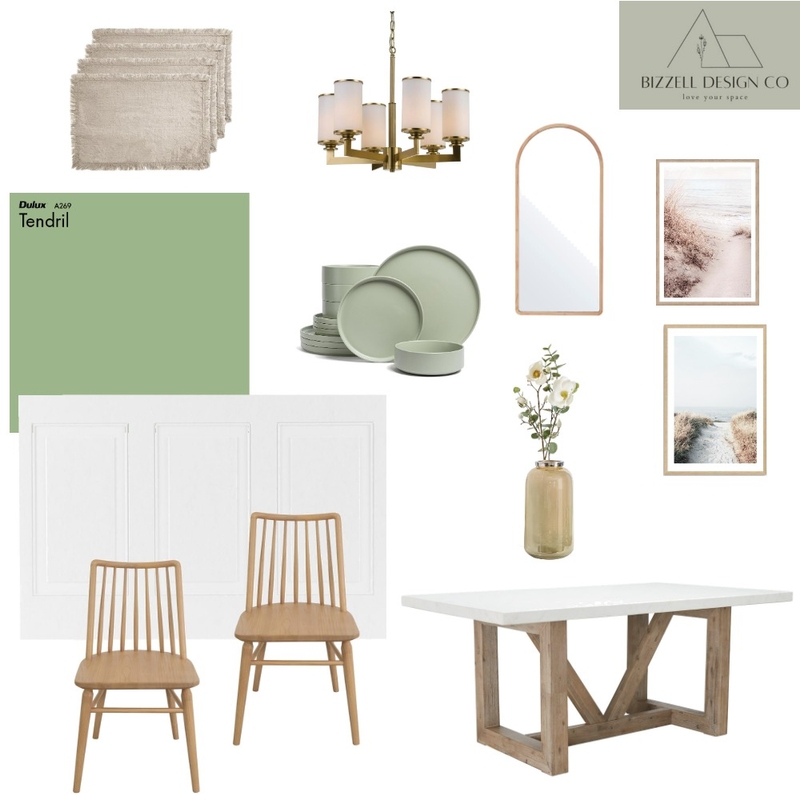 Green white neutral dining room Mood Board by bizzelldesignco on Style Sourcebook