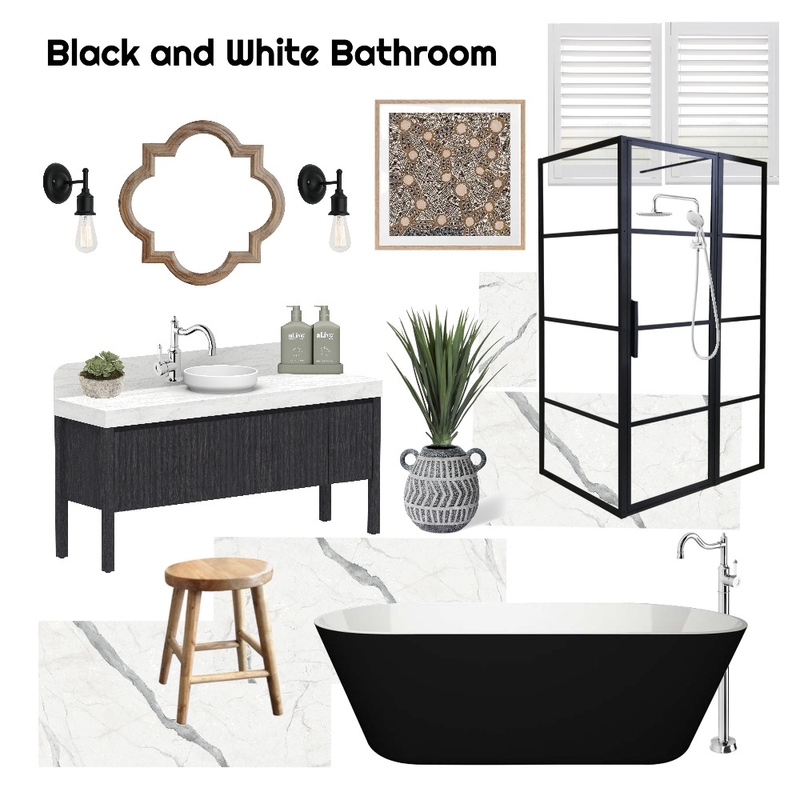 Black and White Bathroom Mood Board by Ladybird Maldon Design on Style Sourcebook