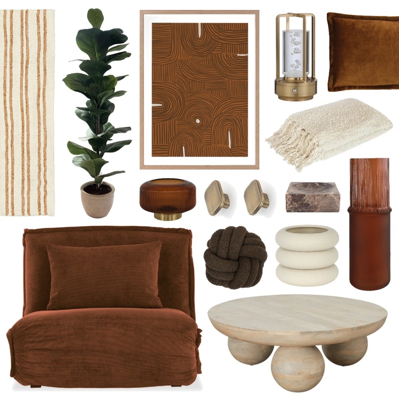 Earthy, Cozy Living Room Mood Board by Lighting Illusions on Style Sourcebook