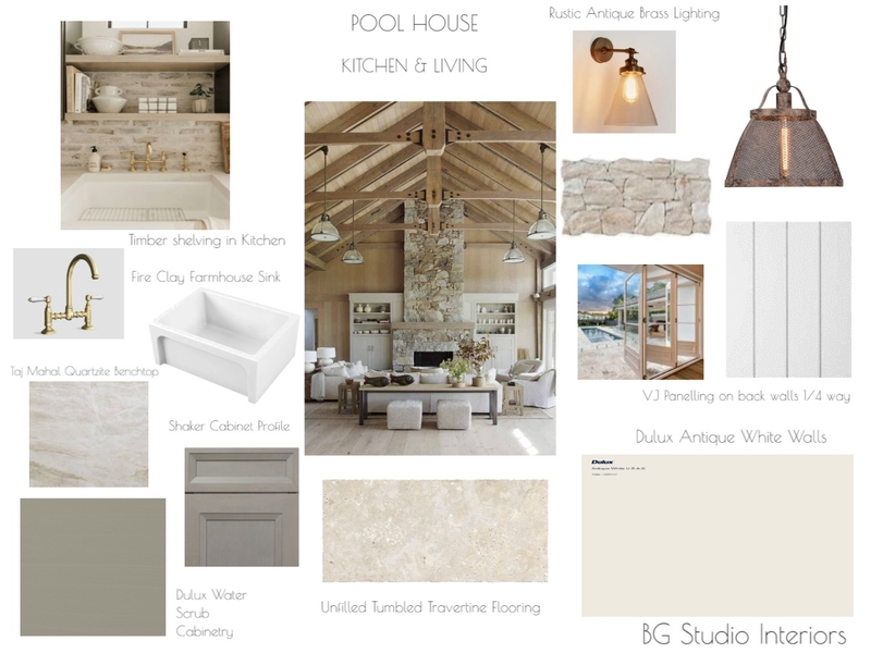 Dalblair Pool House Main Room - Kitchen & Living Mood Board by BG Studio Interiors on Style Sourcebook