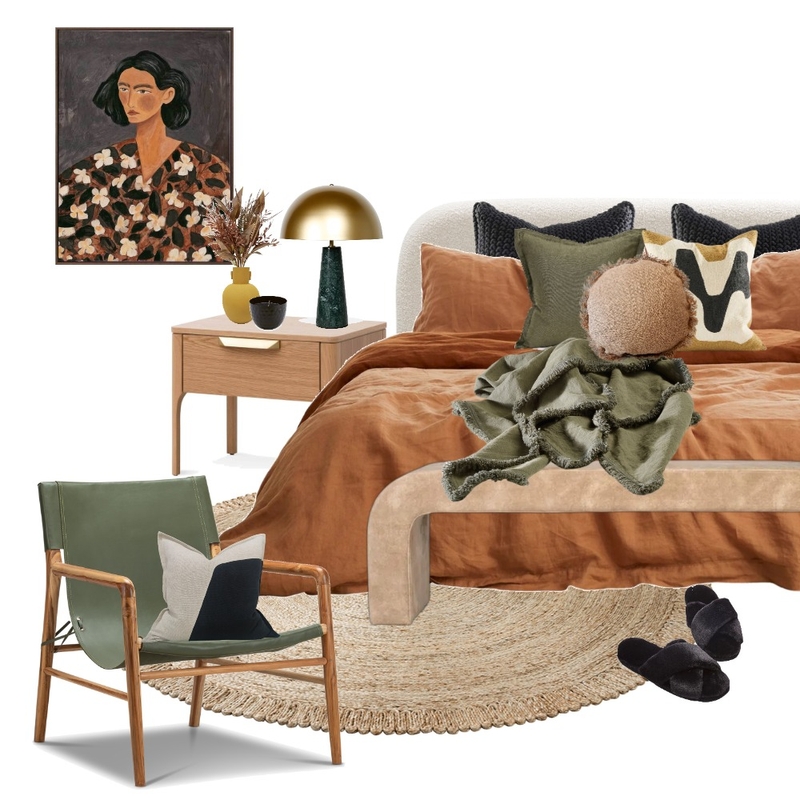 Bedroom - Green & Rusts Mood Board by Her Decorating Business on Style Sourcebook