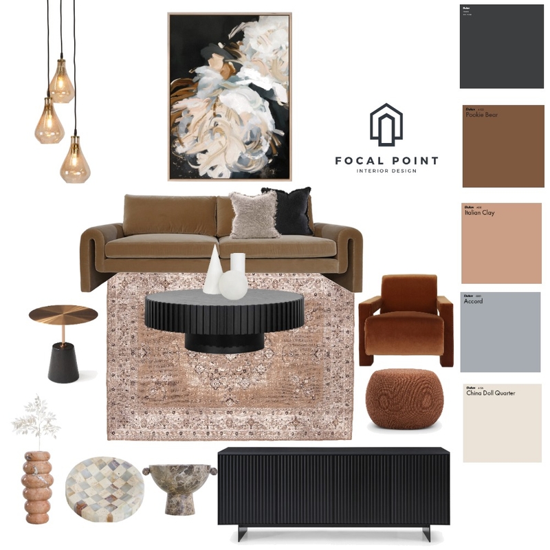 Earthy Modern Elegant Living Room Mood Board by Focal Point Interior Design on Style Sourcebook