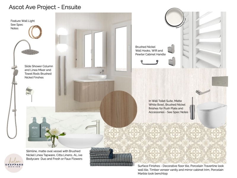 Ensuite Bathroom - Ascot Ave Project Mood Board by Helen Sheppard on Style Sourcebook