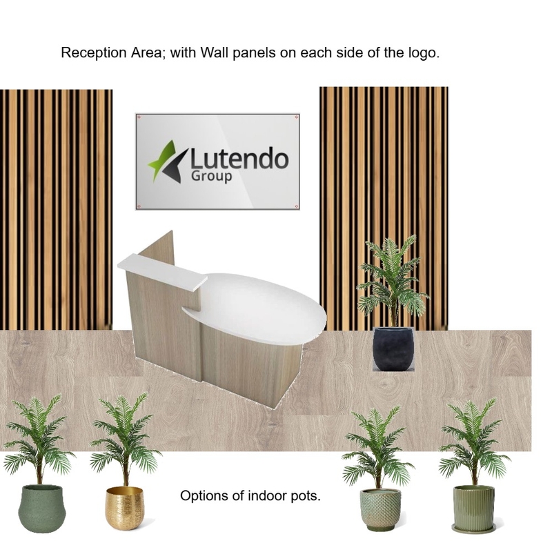 Lutendo Group - Reception Area. with wall panels on each side of the logo Mood Board by Asma Murekatete on Style Sourcebook