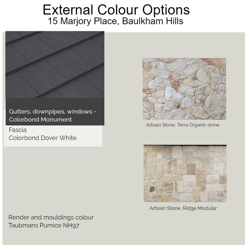 External colour options - Marjory Place Mood Board by Kylie Harmer on Style Sourcebook