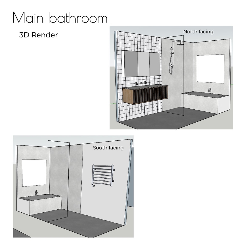 Bathroom 3D render Jess and Dean Mood Board by Studio Hue on Style Sourcebook