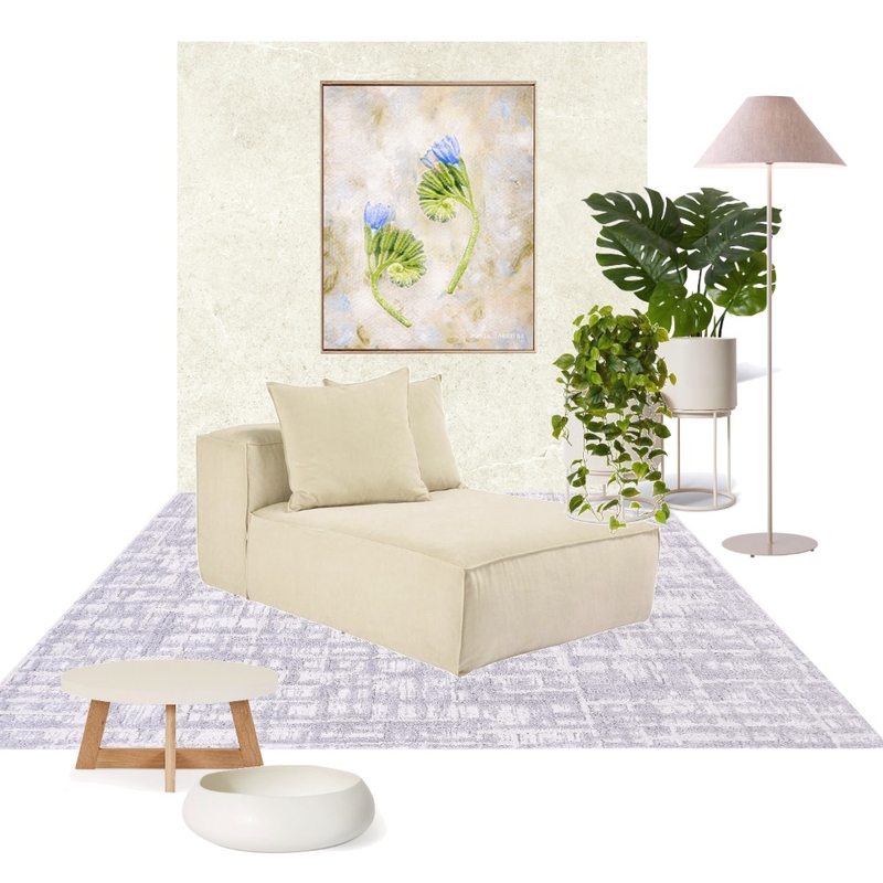 The Harmony of Beige and Blue: Creamy Soft Elegance Meets Floral Art in Beige and Blue in A Welcoming Living Space Mood Board by Ronja Bahtiyar Art on Style Sourcebook