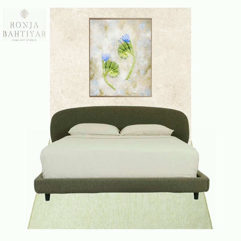 Organic cream, green and floral rose decor ideas for master bedr0om Mood Board by Ronja Bahtiyar Art on Style Sourcebook