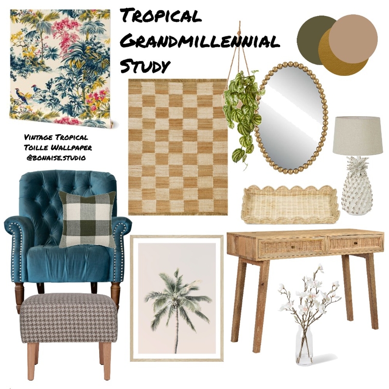 Tropical Grandmillennial Study 2 Mood Board by Bonaise Surface Designer (Textiles, Wallpaper + More) on Style Sourcebook