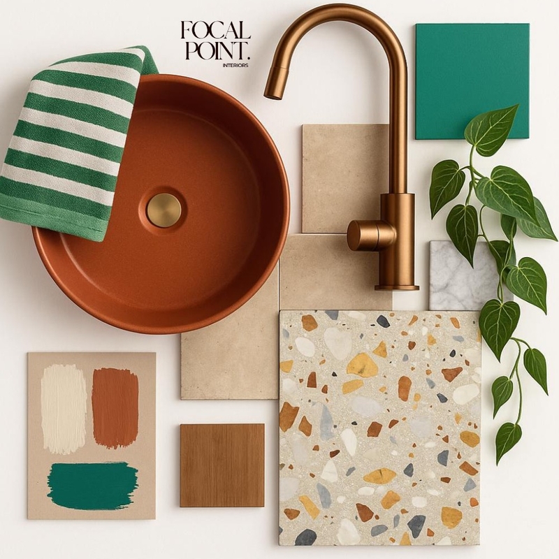 Eden Roc Ensuite - Flat Lay Mood Board by Focal Point Interior on Style Sourcebook