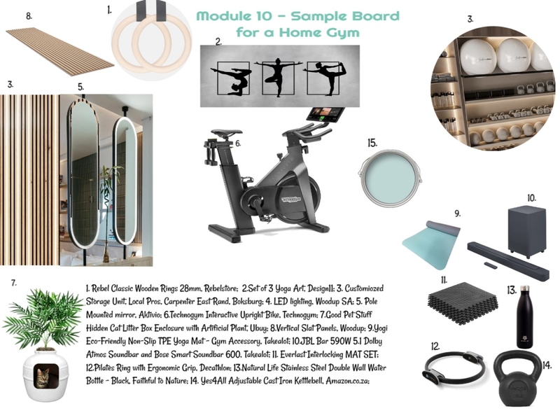 Sample Board for Module 10 - Home Gym`02-06-25 Mood Board by JudyK on Style Sourcebook