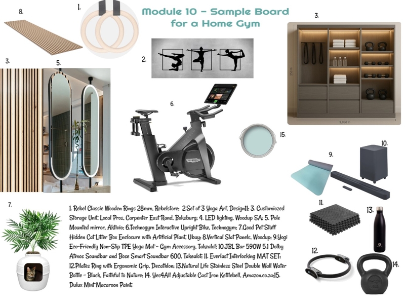 Sample Board for Module 10 - Home Gym`02-06-25 (Final) Mood Board by JudyK on Style Sourcebook
