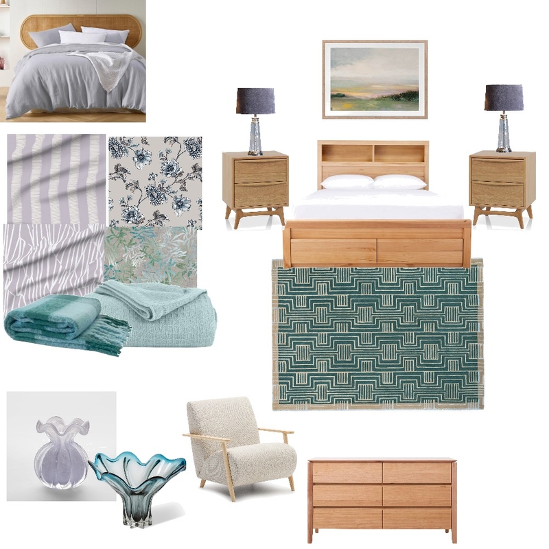 Aqua & dusty purple bedroom Mood Board by Land of OS Designs on Style Sourcebook