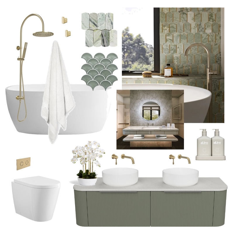 Sage & Gold Main Bathroom Mood Board by nancy.tran on Style Sourcebook