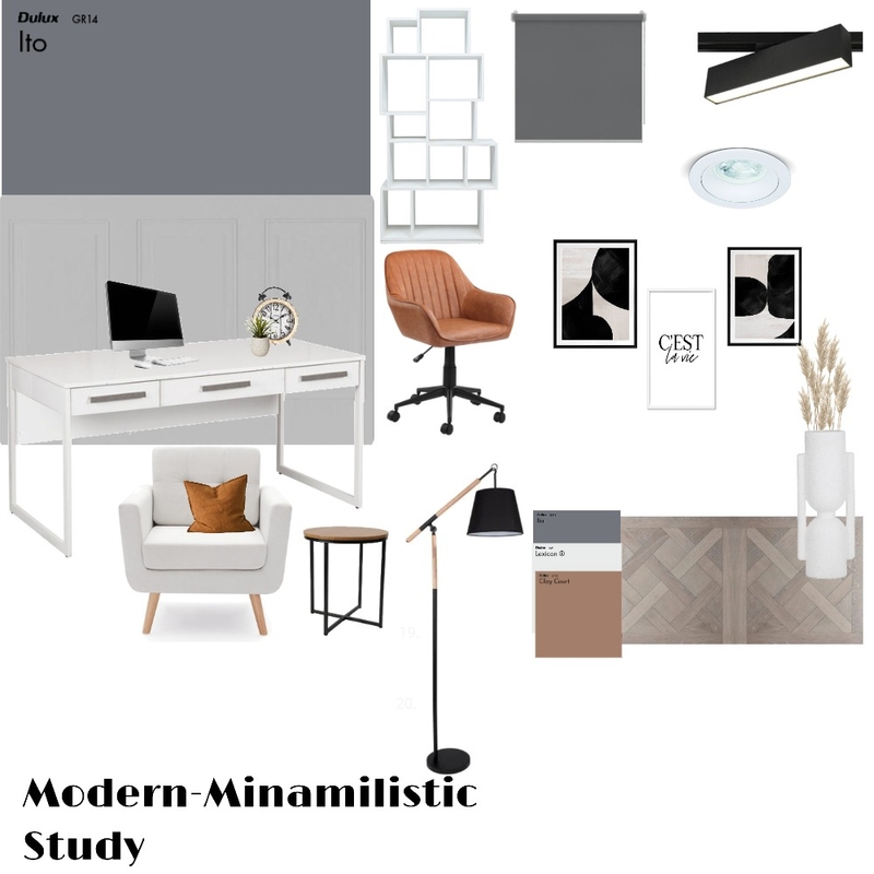 Study Room, sample board: accented achromatic Mood Board by Tatiana Badibake on Style Sourcebook