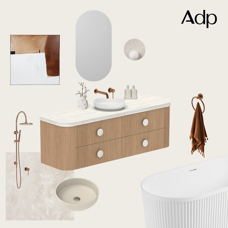 Thea Vanity in Boston Oak | New Royale Benchtop Mood Board by ADP on Style Sourcebook