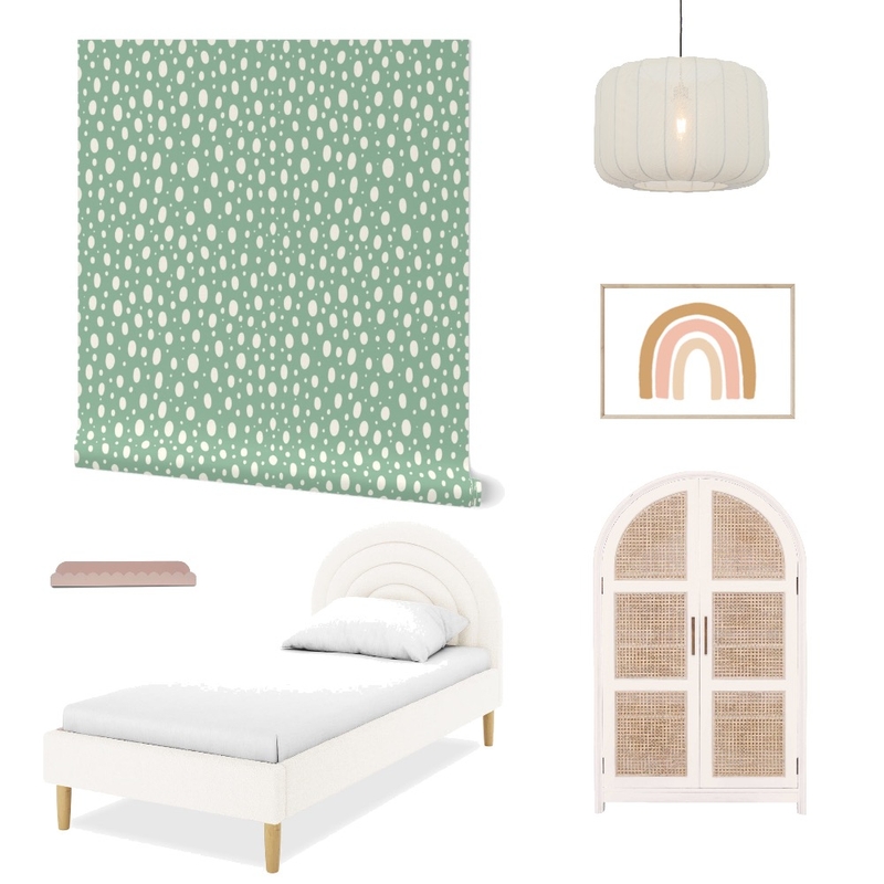 Preppy Creamy Dots and Spots Green Wallpaper for Girl’s Room Decor Mood Board by ashclarkart on Style Sourcebook