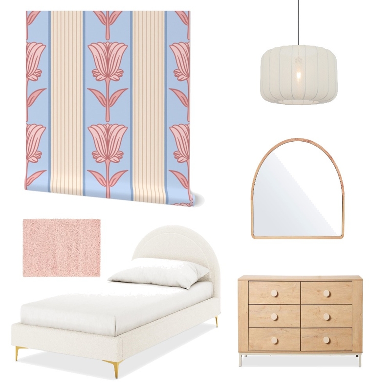 Rococo Revival Floral Striped Wallpaper for Teen Girl’s Room Decor Mood Board by ashclarkart on Style Sourcebook