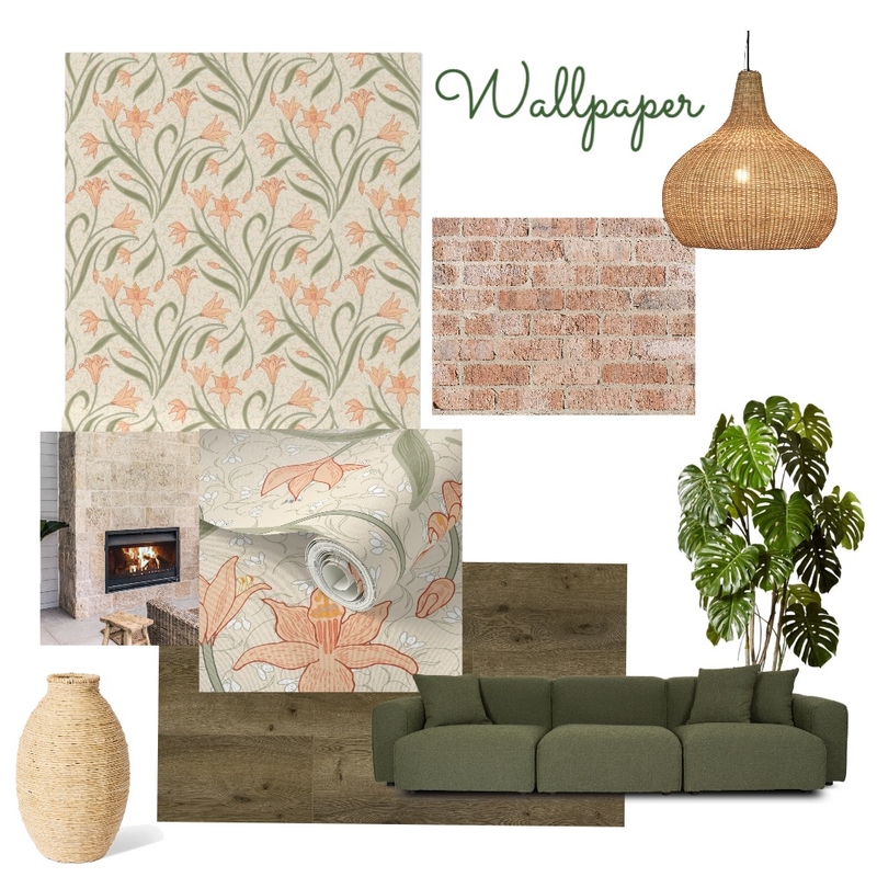 Wallpaper in Peach coral easter lily trailing with carpet of white snowdrops in spring Mood Board by jowilldesign on Style Sourcebook