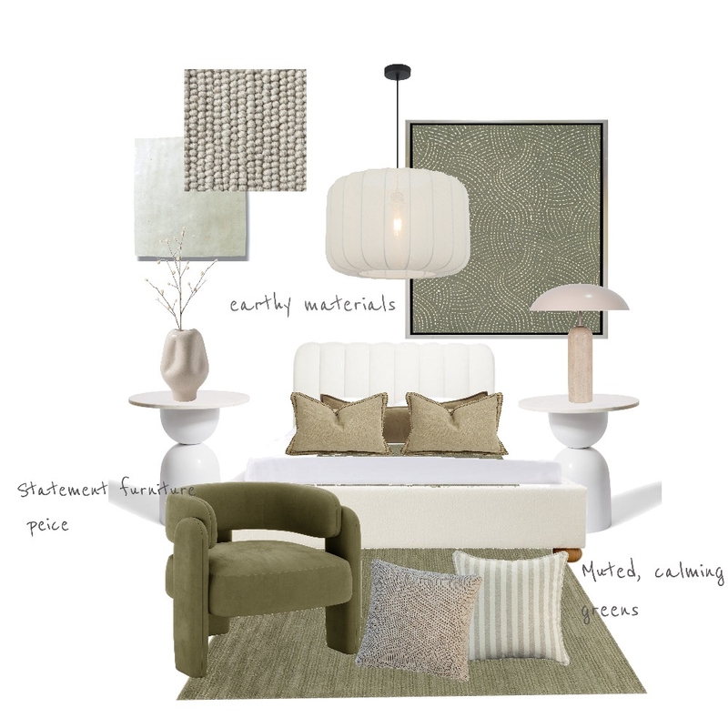 Green toned bedroom Mood Board by Mb0915 on Style Sourcebook