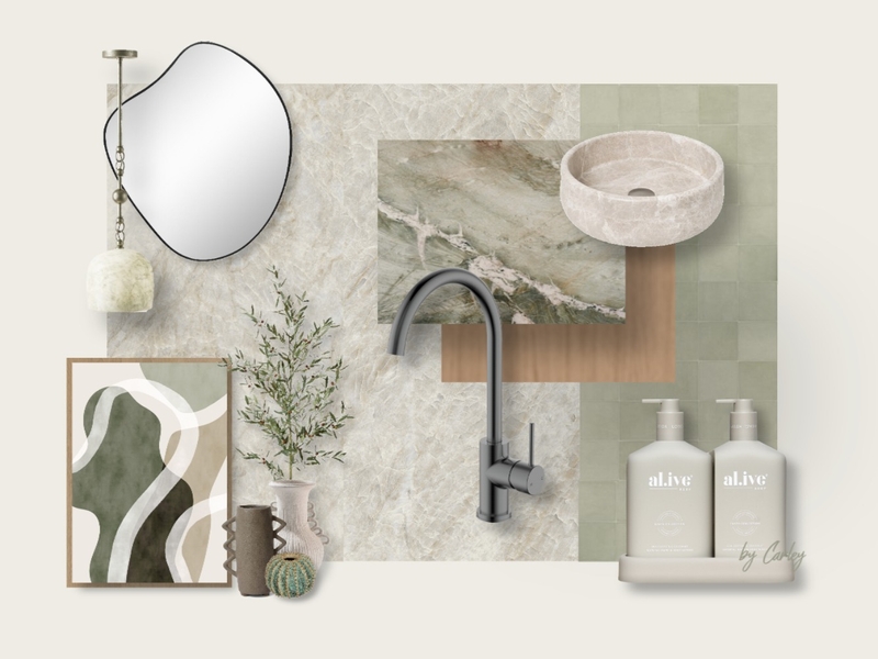 Organic Sage Elegance: Oyster Taj Mahal Grey Mood Board by Carley Design Studio on Style Sourcebook