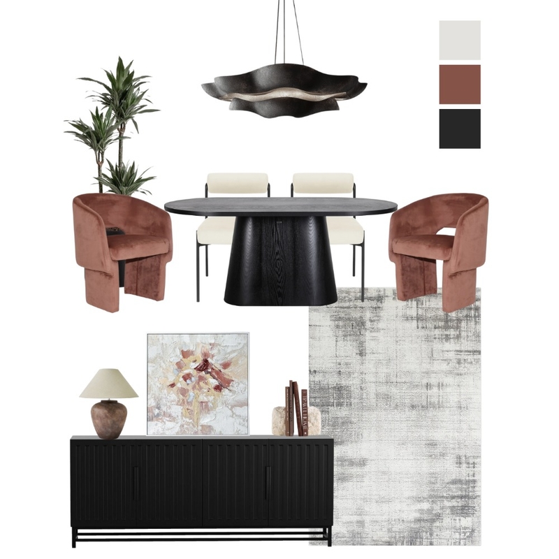 Contemporary Dining Space with Mocha Mousse and Charcoal Contrast Mood Board by Luxo Living on Style Sourcebook