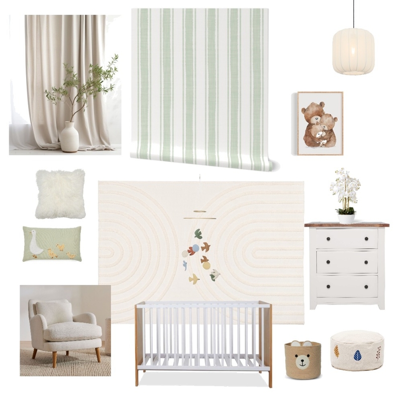 Sage ticking stripe nursery 2 Mood Board by vine_art_design on Style Sourcebook