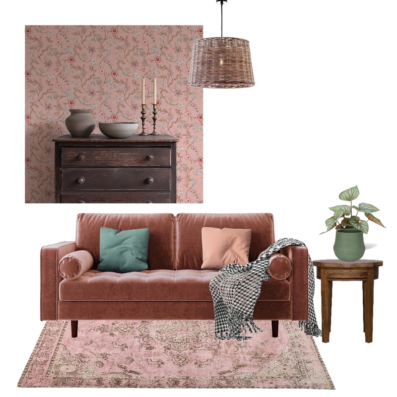 Vintage Boho Living Room Wallpaper Mood Board by Kerry Warnholtz on Style Sourcebook