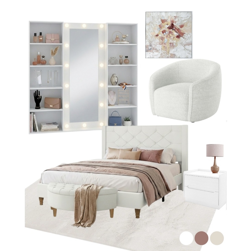 Modern White Bedroom Suite with Bouclé Accent Chair & LED Vanity Mood Board by Luxo Living on Style Sourcebook