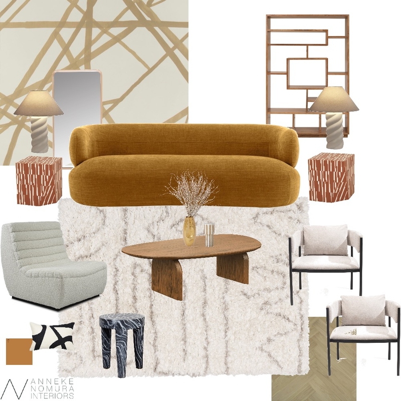 Contemporary Mid-Century Living Room - Super Shag Rug Mood Board by ANNEKE NOMURA INTERIORS on Style Sourcebook