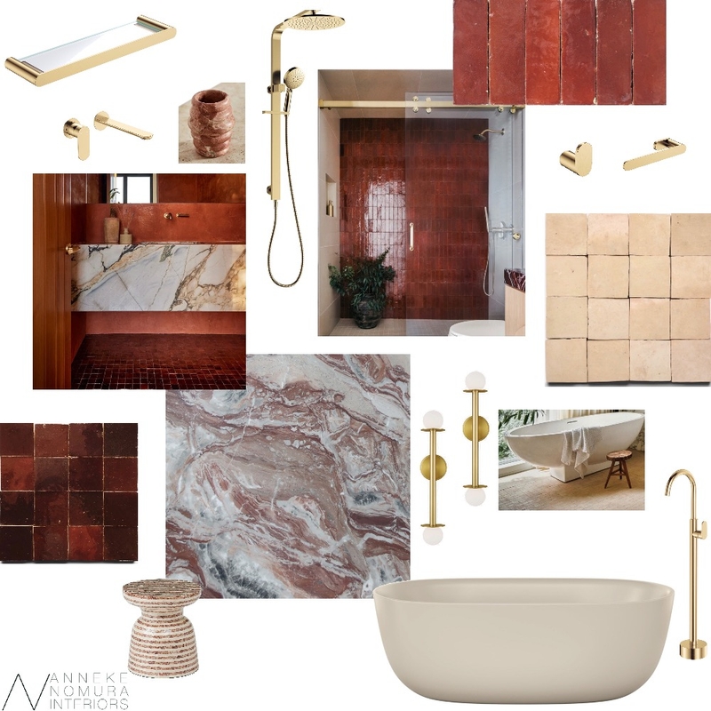 Terra Rose / Burnt Sugar / Natural Zellige Tiles Bathroom Mood Board by ANNEKE NOMURA INTERIORS on Style Sourcebook