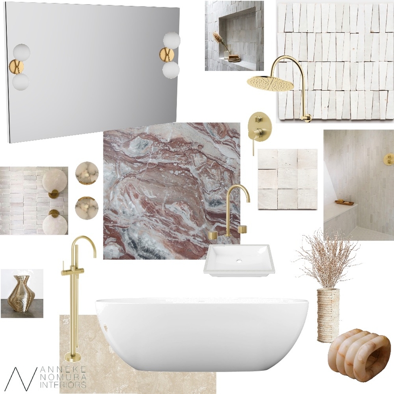 Soft Palette / Pink Marble Vanity Bathroom Mood Board by ANNEKE NOMURA INTERIORS on Style Sourcebook