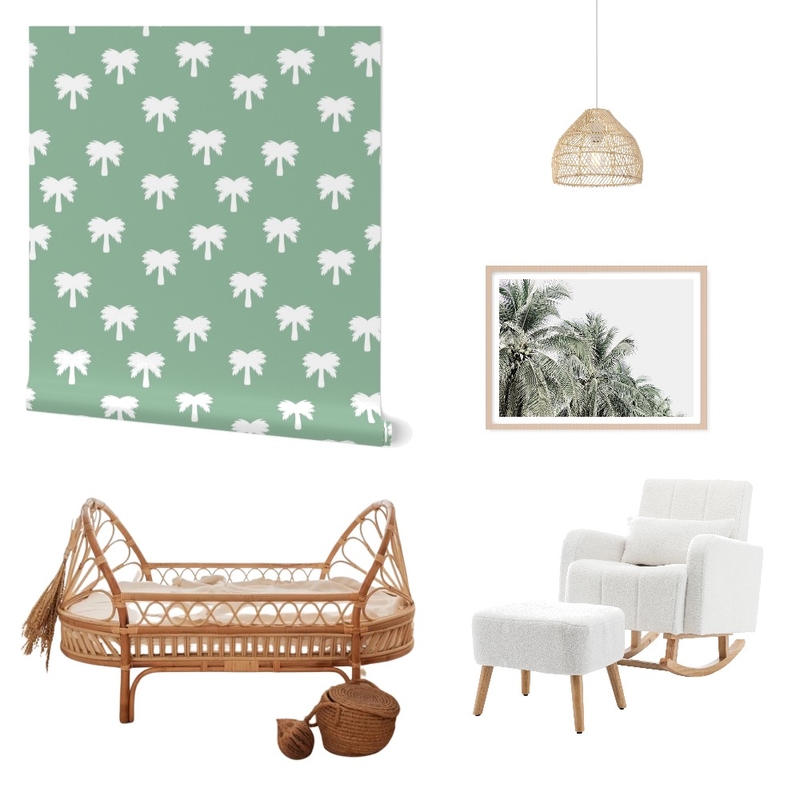 Preppy Coastal Palm Trees Wallpaper for Nursery Decor Mood Board by ashclarkart on Style Sourcebook