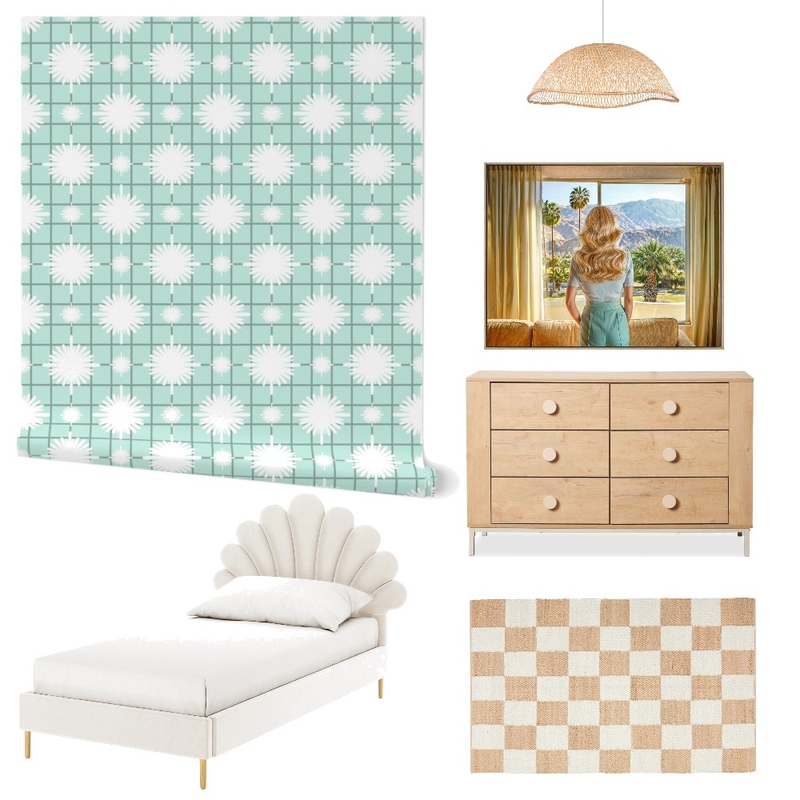 Retro Starburst Wallpaper for Dorm Decor Mood Board by ashclarkart on Style Sourcebook