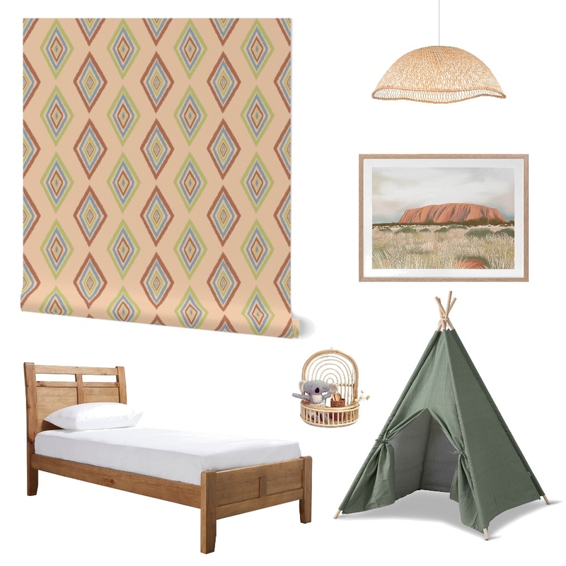 Southwestern Ikat Wallpaper for Kid’s Room Decor Mood Board by ashclarkart on Style Sourcebook