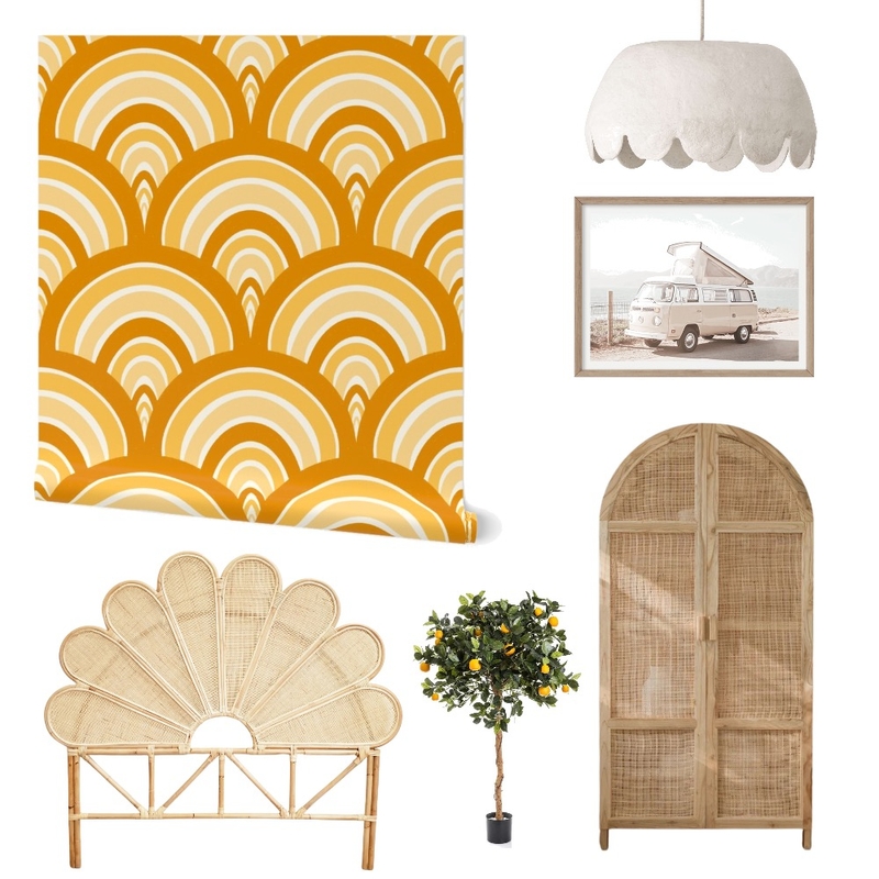 Retro Rainbow Wallpaper for Bedroom Decor Mood Board by ashclarkart on Style Sourcebook