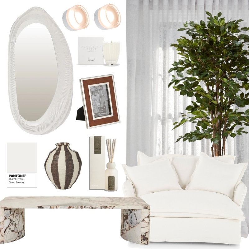 Pantone 2026 Colour of The Year - Cloud Dancer Living Room Mood Board by Lighting Illusions on Style Sourcebook