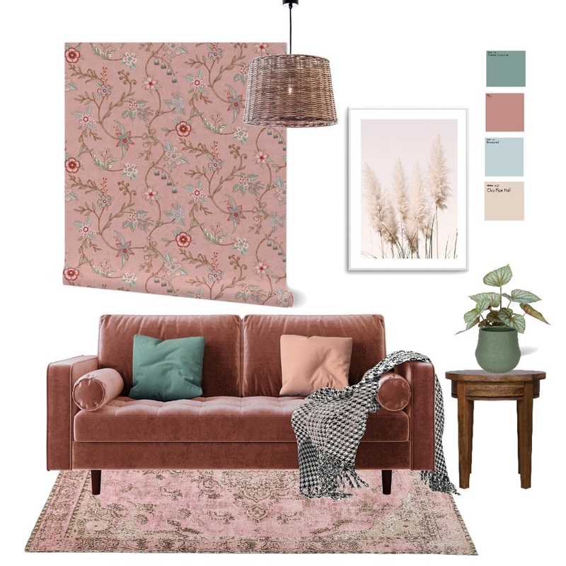 Vintage Boho Living Room Wallpaper Mood Board by Kerry Warnholtz on Style Sourcebook
